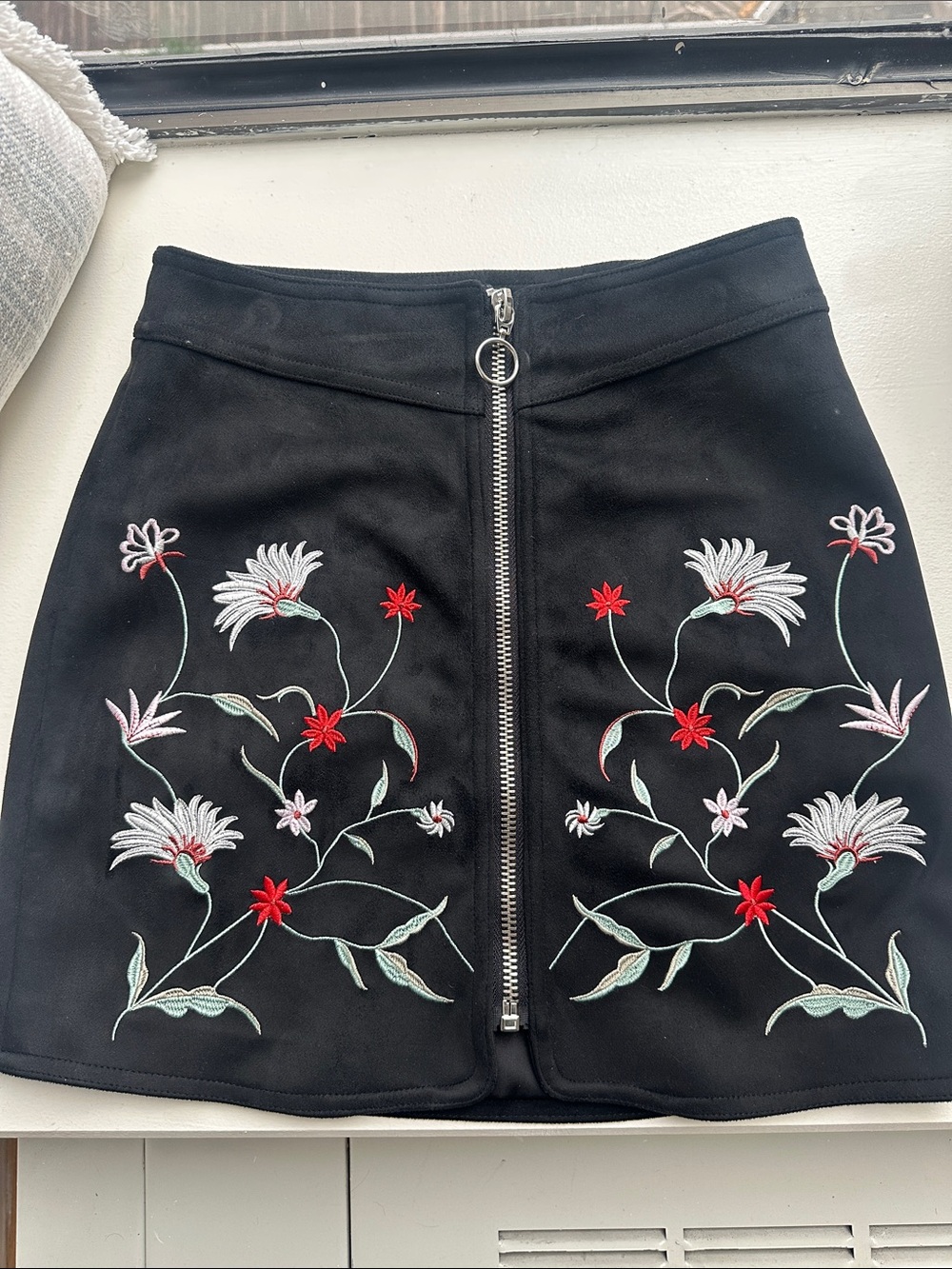 Black Suede skirt with flower design
